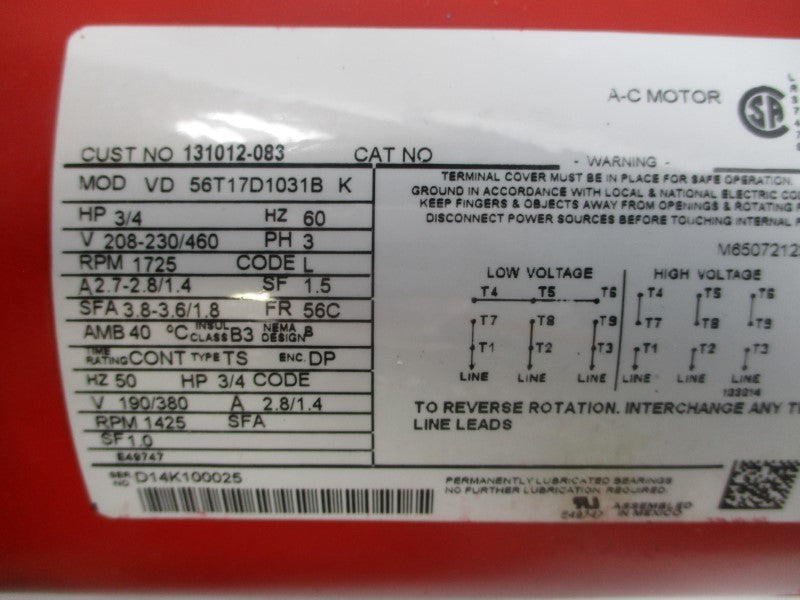 ARMSTRONG 1.5B1050-001 56T17D1031B 208-230/460V 2.7-2.8/1.4A NSNP