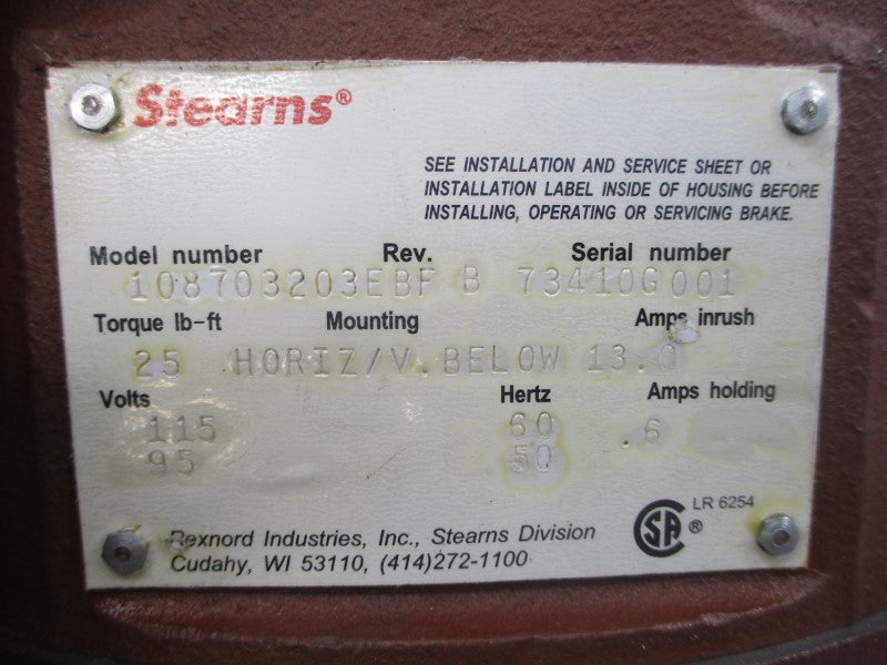 STEARNS 108703203EBF 95/115V .6/13.0A REV. B NSNP