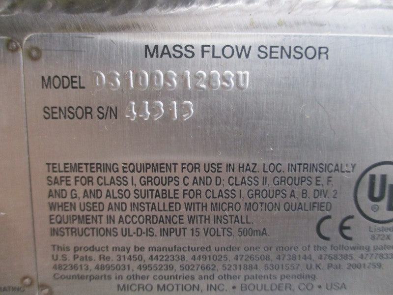 MICRO MOTION DS100S128SU 15V 275PSI UNMP