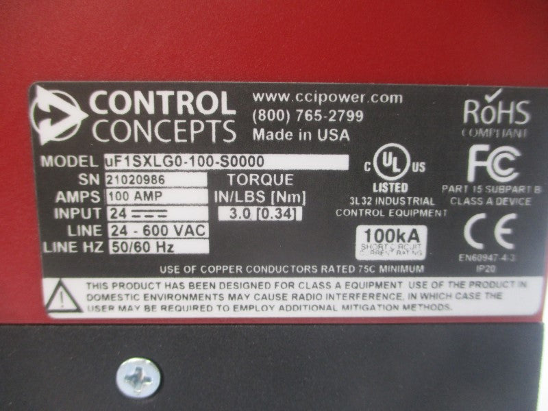 CONTROL CONCEPTS UF1SXLG0-100-S0000 24-600VAC 100A NSMP