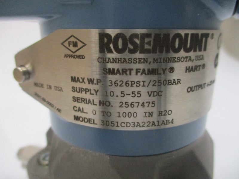 ROSEMOUNT 3051CD3A22A1AB4 10.5-55VDC 3626PSI NSMP