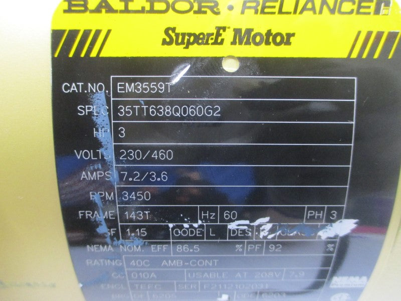 BALDOR EM3559T 35TT638Q060G2 230/460V 7.2/3.6A NSNP