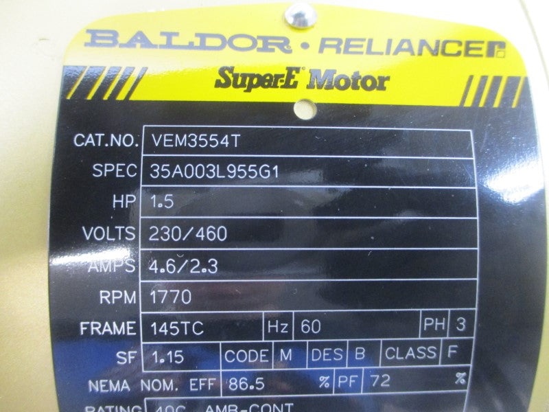 BALDOR VEM3554T 230/460V 4.6/2.3A NSNP