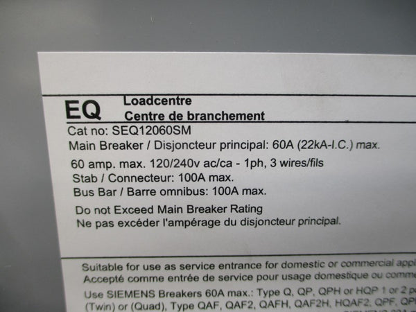 SIEMENS SEQ12060SM 120/240VAC 60A NSNP