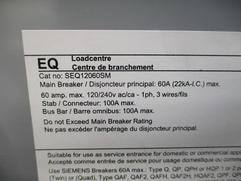 SIEMENS SEQ12060SM 120/240VAC 60A NSNP