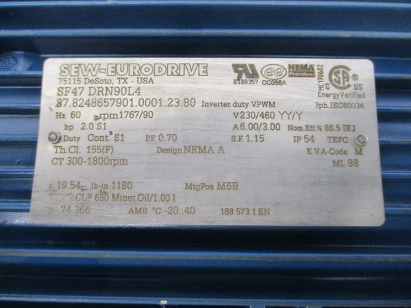 SEW-EURODRIVE SF47DRN90L4 230/460V 6.00/3.00A NSNP