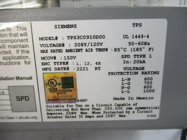 SIEMENS TPS3C0910D00 208/120V NSMP