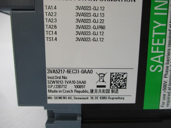 SIEMENS 3VA5217-6EC31-0AA0 600V 175A NSMP