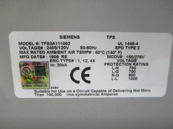 SIEMENS TPS3A111002 120V NSMP