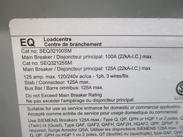 SIEMENS SEQ32100SM 120/240VAC 100A NSMP