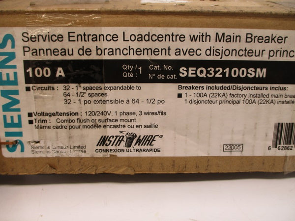 SIEMENS SEQ32100SM 120/240VAC 100A NSMP