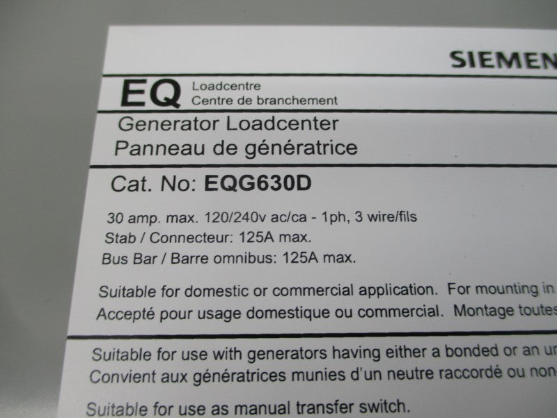 SIEMENS EQG630D 120/240V 30A NSMP
