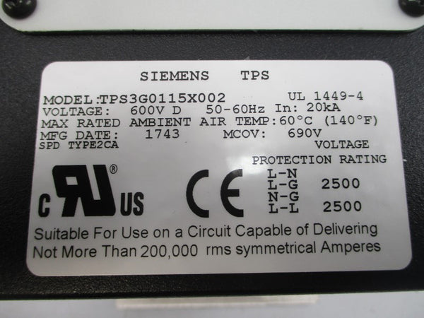 SIEMENS TPS3G0115X002 600V NSNP