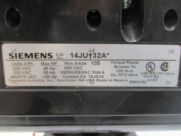 SIEMENS 14JUH32AF 110/120V 135A UNMP