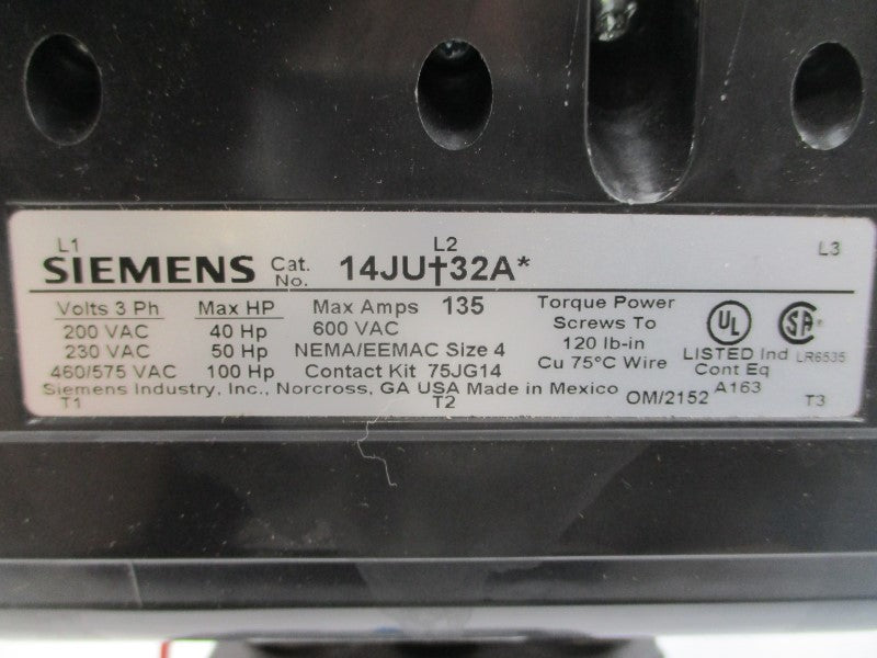 SIEMENS 14JUH32AF 110/120V 135A UNMP