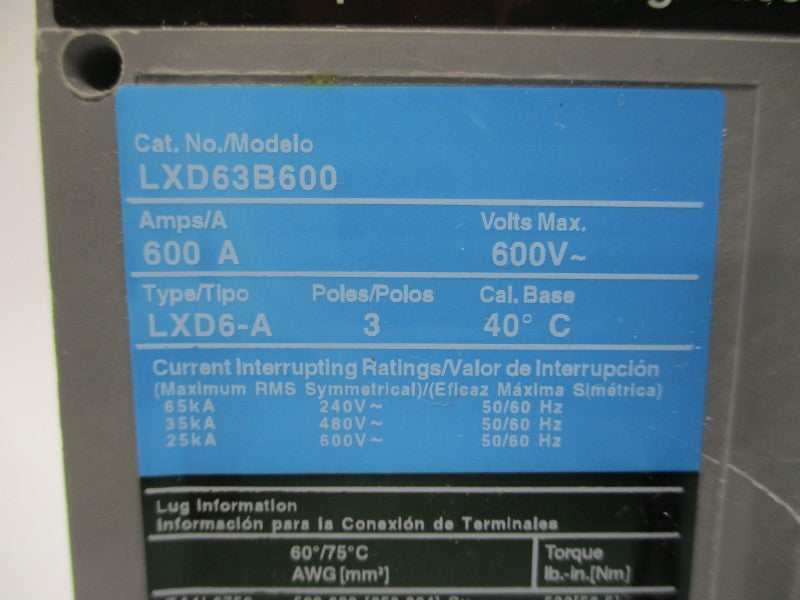 SIEMENS LXD63B600 600V 600A NSMP
