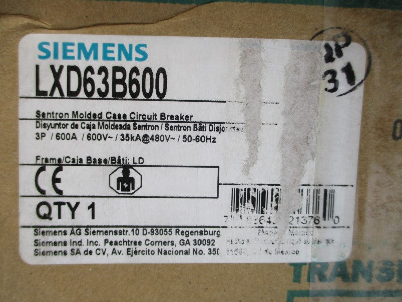 SIEMENS LXD63B600 600V 600A NSMP