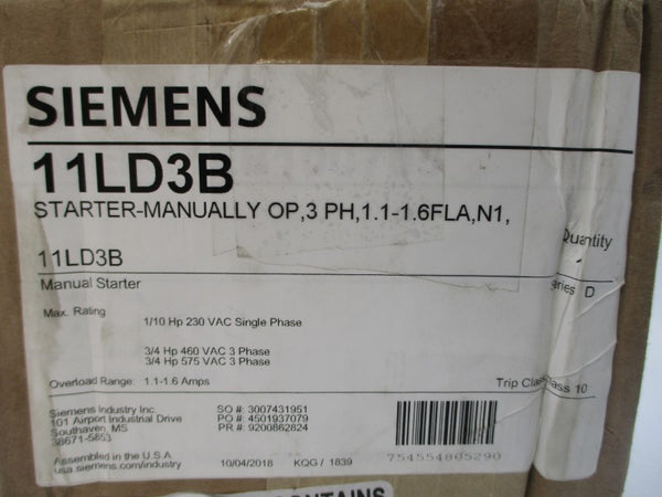 SIEMENS 11LD3B SER. D 575V 1.1-1.6A NSMP