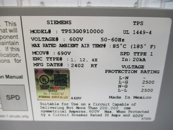 SIEMENS TPS3G0910000 600V NSMP