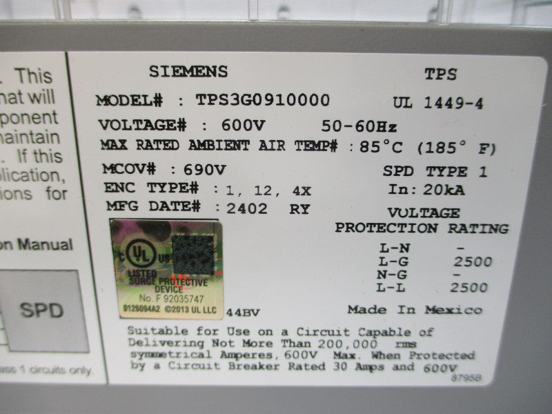 SIEMENS TPS3G0910000 600V NSMP