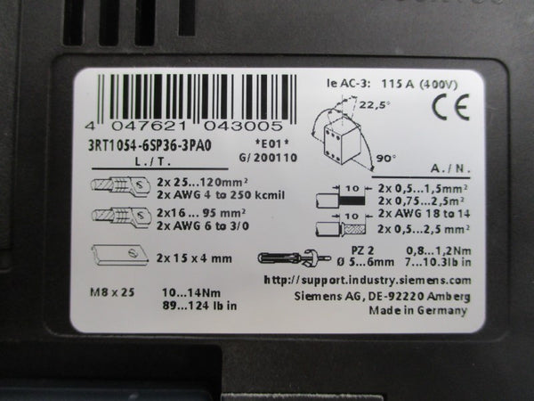 SIEMENS 3RT1054-6SP36-3PA0 200-277V 160A UNMP