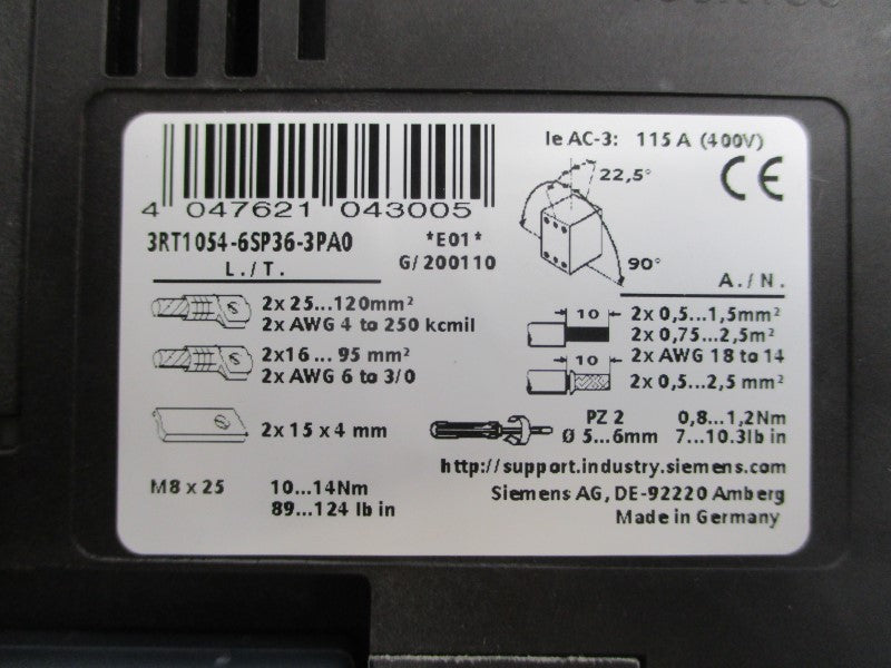 SIEMENS 3RT1054-6SP36-3PA0 200-277V 160A UNMP