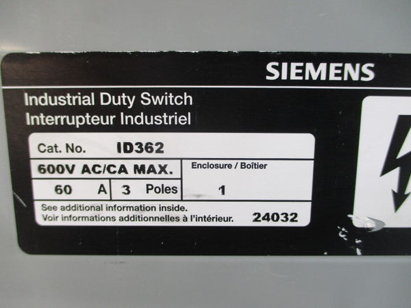 SIEMENS ID362 600V 60A UNMP
