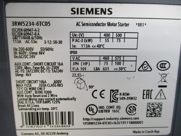 SIEMENS 3RW5234-6TC05 24V 113A NSNP