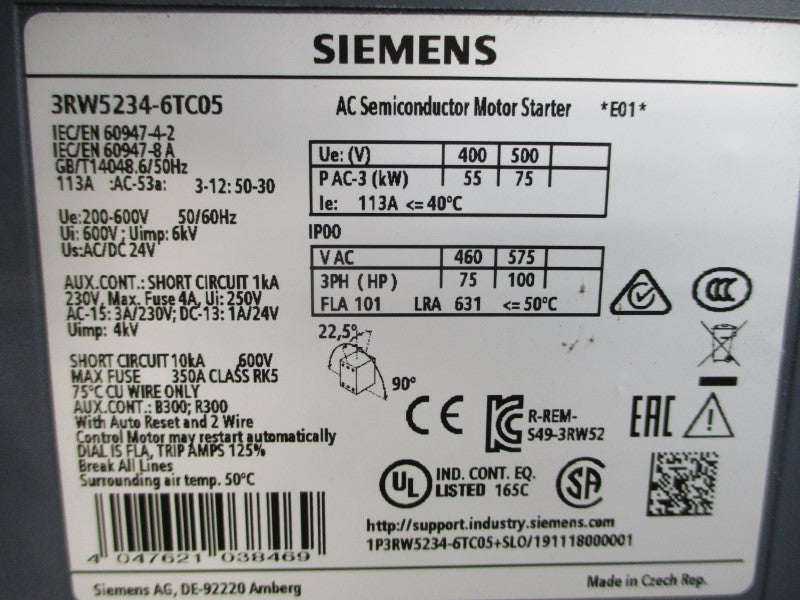 SIEMENS 3RW5234-6TC05 24V 113A NSNP