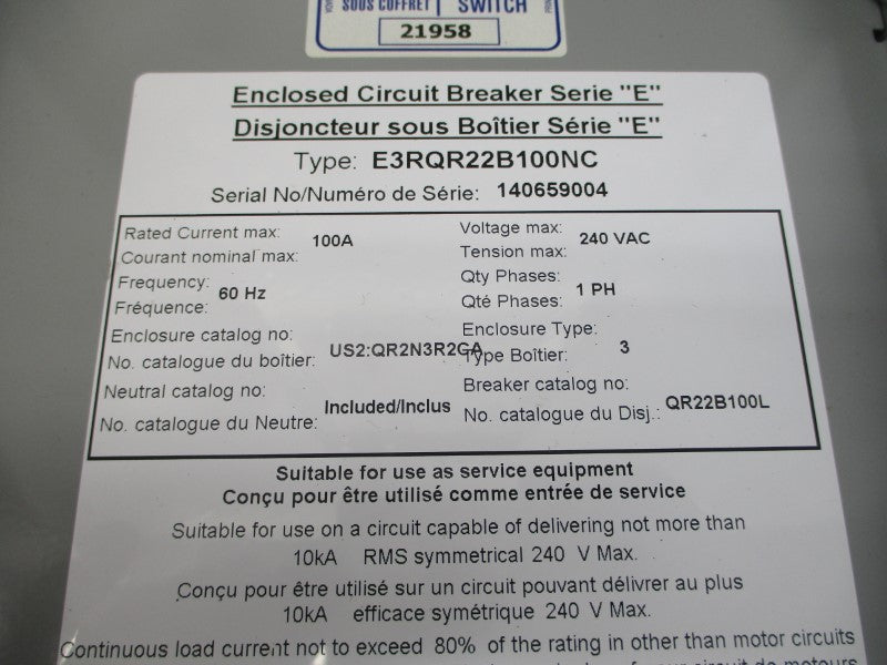 SIEMENS QR2N3R2 120/240V 225A NSNP