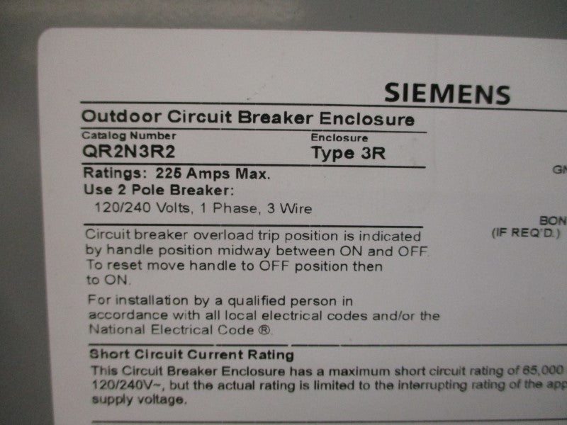 SIEMENS QR2N3R2 120/240V 225A NSNP