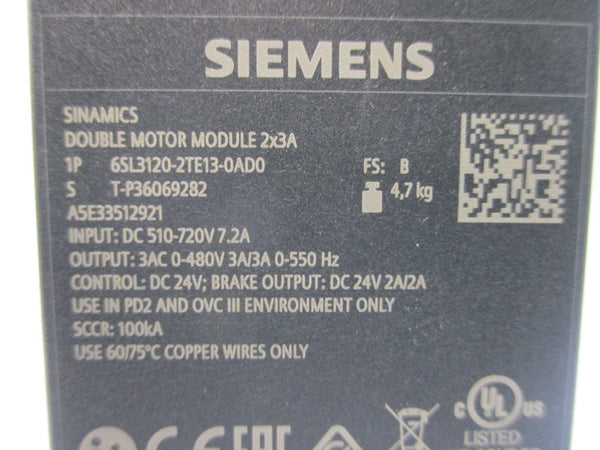 SIEMENS 6SL3120-2TE13-0AD0 510-720VDC 7.2A NSMP