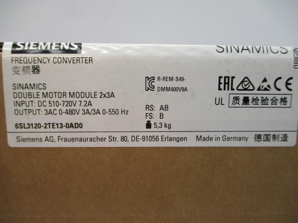 SIEMENS 6SL3120-2TE13-0AD0 510-720VDC 7.2A NSFS