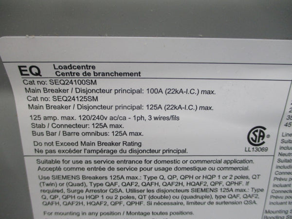 SIEMENS SEQ24100SM 120/240VAC 125A (AS PICTURED) NSNP
