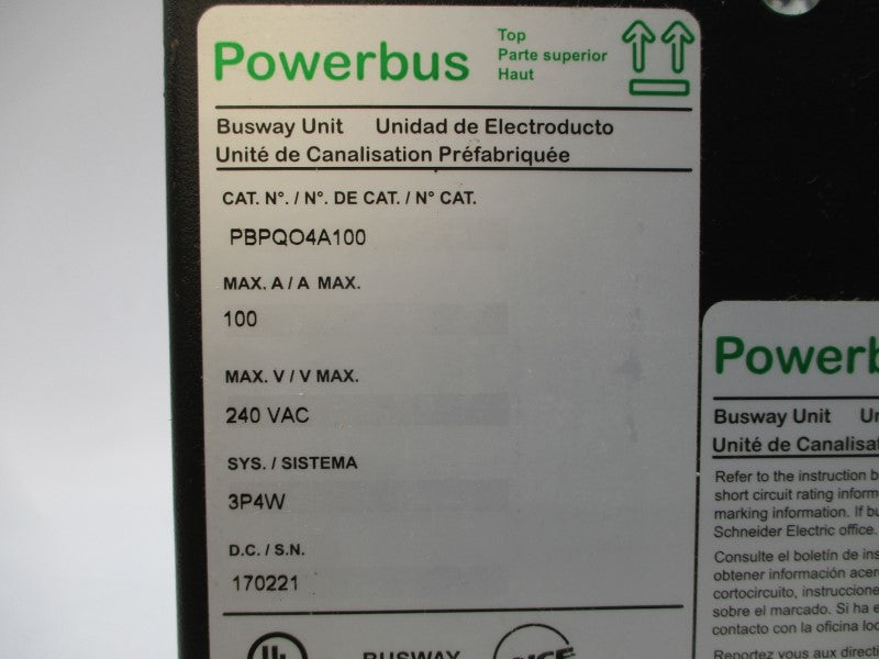 SQUARE D PBPQO4A100 240VAC 100A NSMP