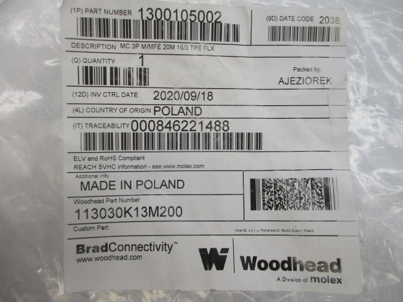 DANIEL WOODHEAD 113030K13M200 1300105002 600V 13A NSMP