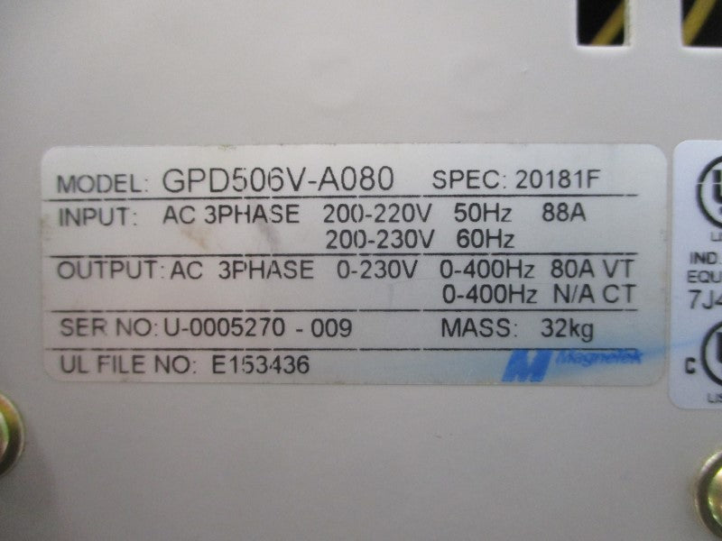 MAGNETEK GPD506V-A080 200-220VAC 88A UNMP