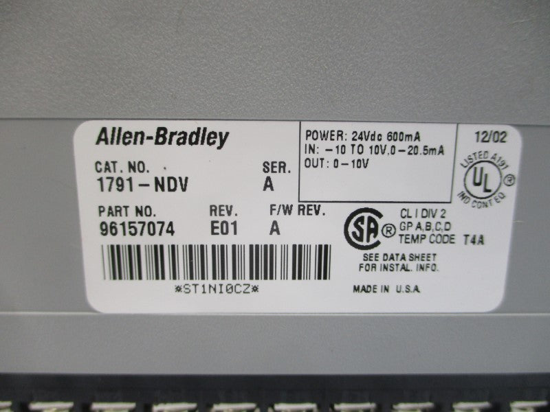ALLEN BRADLEY 1791-NDV SER. A F/W A 24VDC REV. E01 NSMP