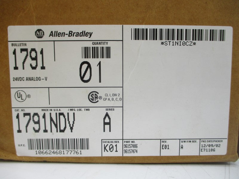 ALLEN BRADLEY 1791-NDV SER. A F/W A 24VDC REV. E01 NSMP