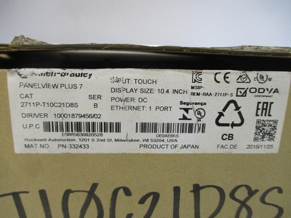 ALLEN BRADLEY 2711P-T10C21D8S SER. B 24VDC NSMP
