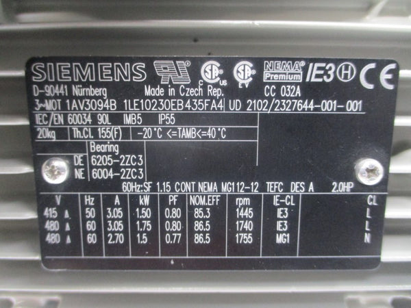 SIEMENS 1AV3094B 1LE10230EB435FA4 415/480V 3.05/2.70A NSNP