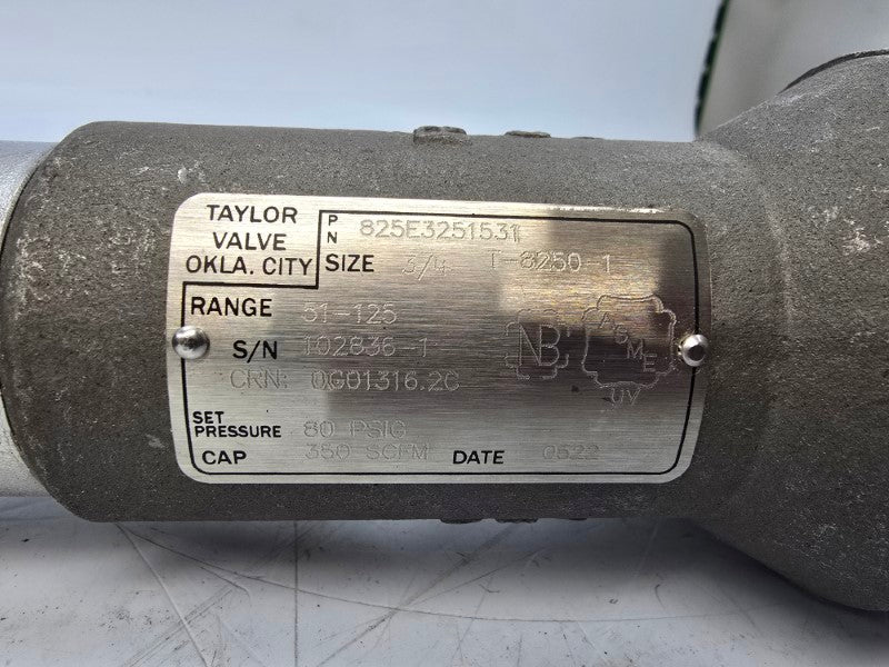 TAYLOR VALVE 825E3251531 80PSI 3/4" NSMP