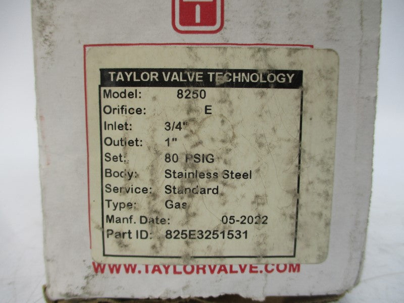 TAYLOR VALVE 825E3251531 80PSI 3/4" NSMP