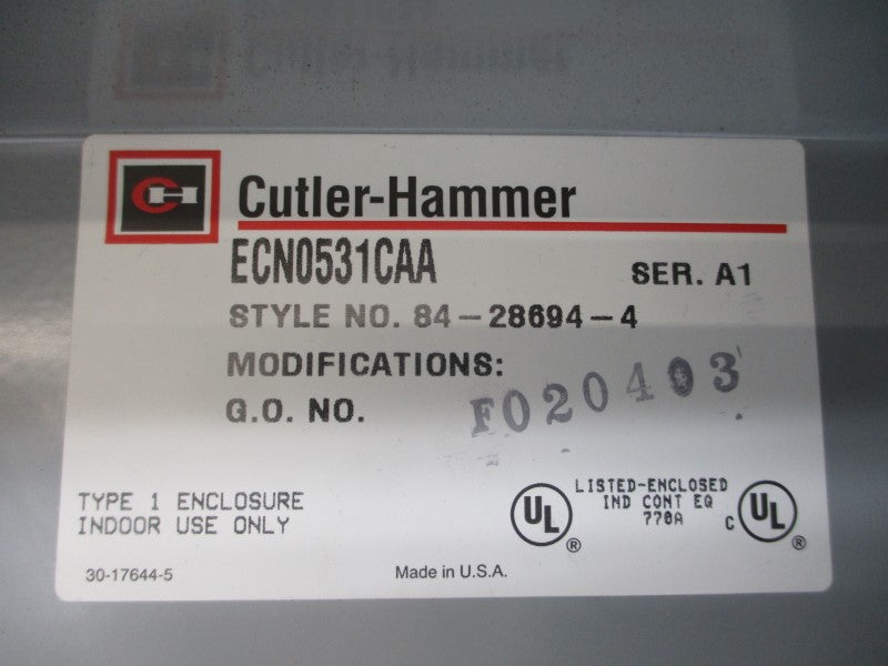 CUTLER HAMMER ECN0531CAA 84-28694-4 SER. A1 440/480V 90A NSNP