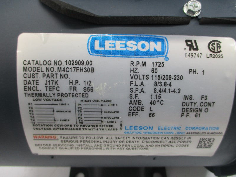 LEESON 102909.00 M4C17FH30B 115/208-230V 8/3.8-4A NSNP