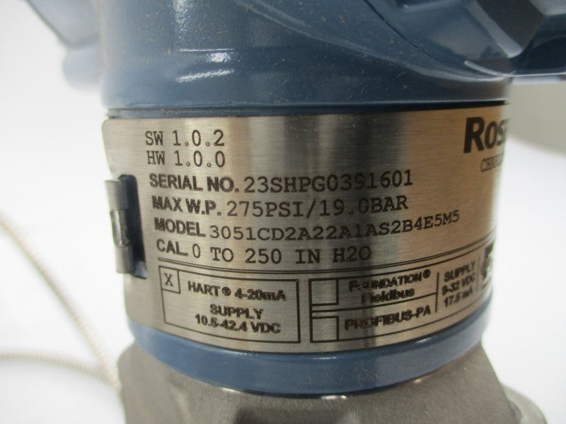 ROSEMOUNT 3051CD2A22A1AS2B4E5M5 10.5-42.4VDC 275PSI NSMP