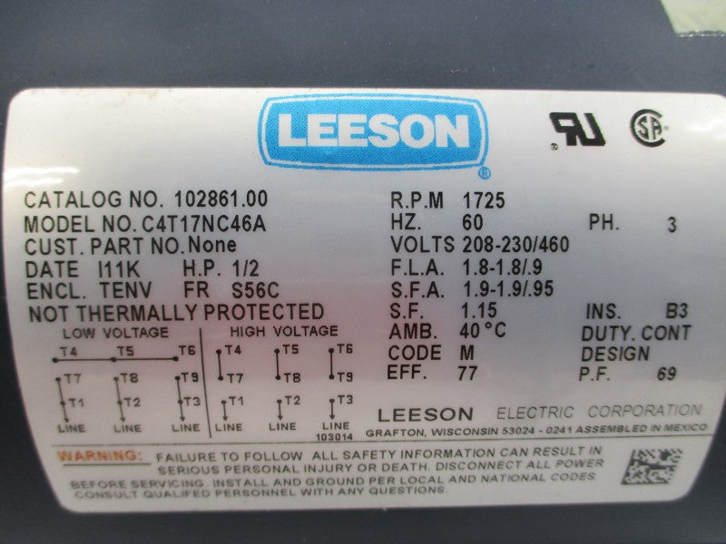 LEESON 102861.00 C4T17NC46A 208-230/460V 1.8-1.8/.9A NSMP