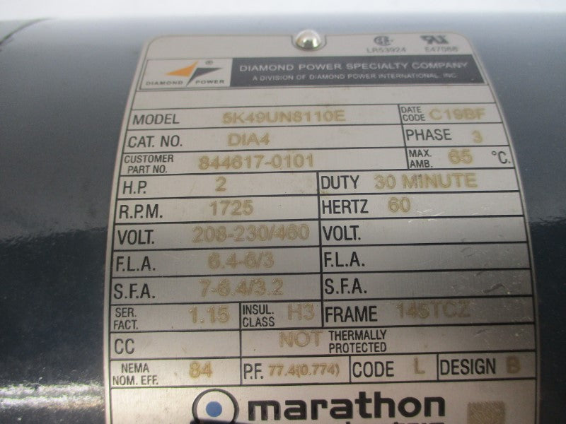MARATHON ELECTRIC D1A4 5K49UN8110E 208-230/460V 6.4-6/3A NSMP
