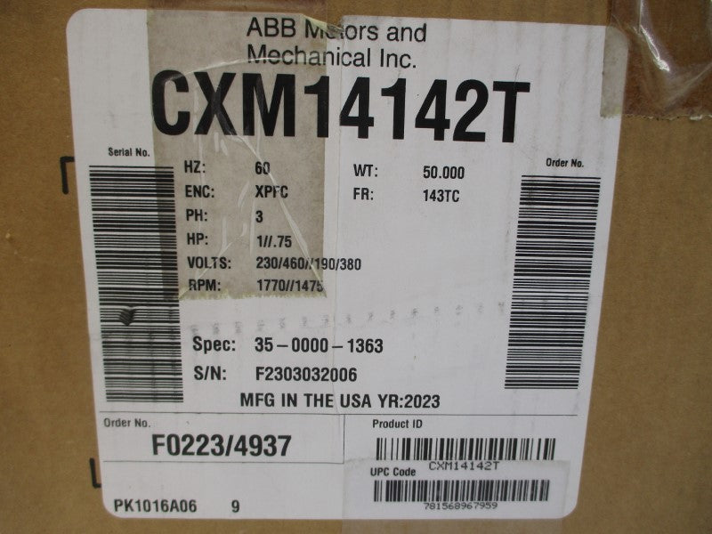 BALDOR CXM14142T 230/460//3.08/1.54V 3.2/1.6//3.08/1.54A NSMP
