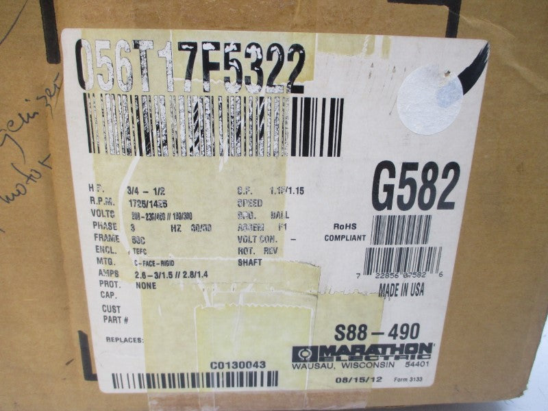MARATHON ELECTRIC G582 LVJ56T17F5322JP 208-230/460V 2.6-3/1.5A NSMP